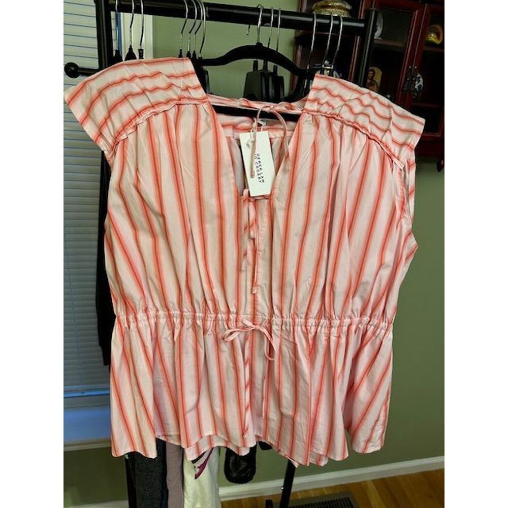 Derek Lam 10 Crosby Caroline Benibana Striped Peplum Ties Top NWT XL